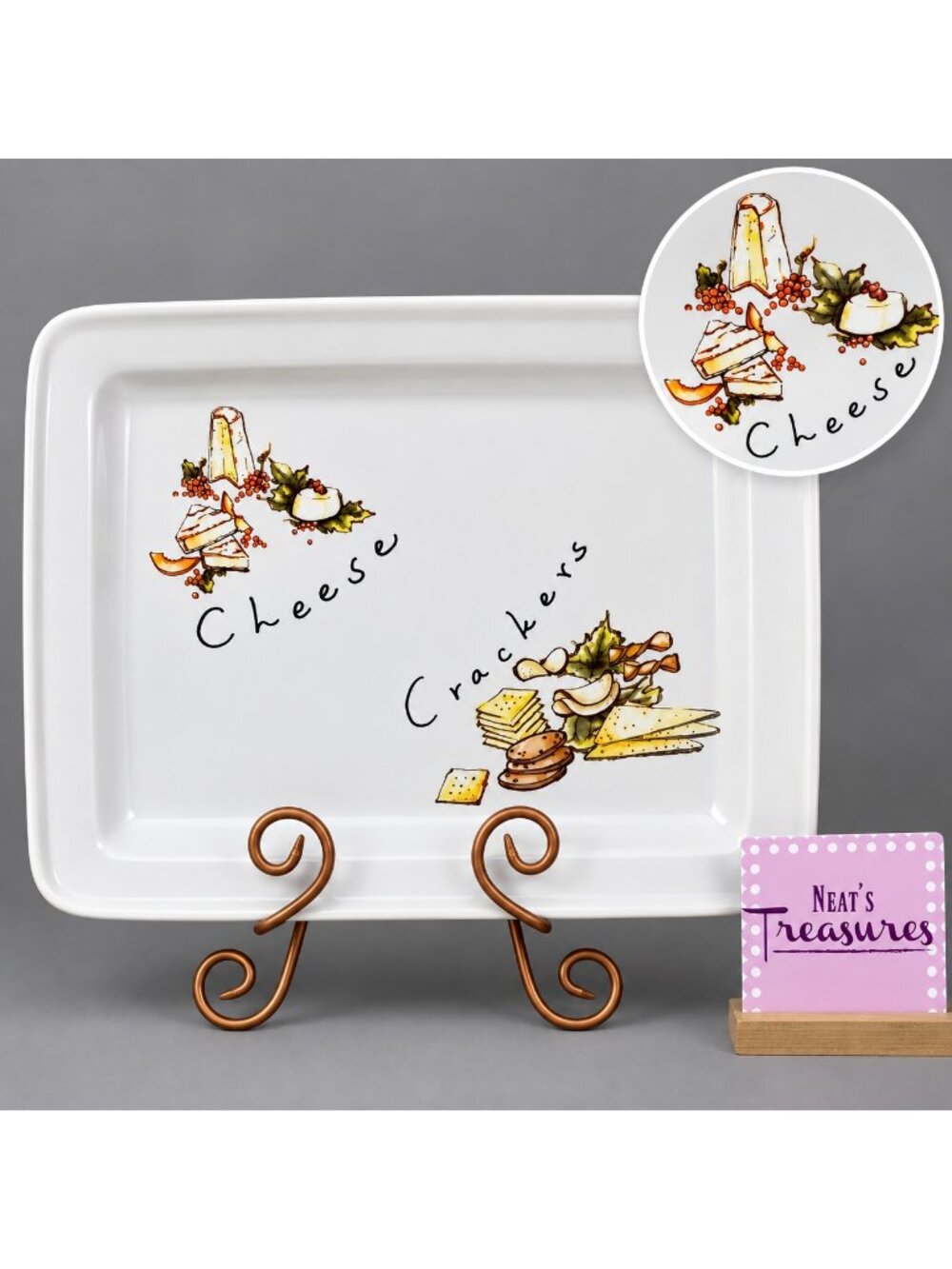 Pottery Barn CHEESE & CRACKERS White Ceramic 15" x 11.5" Large Serving Platter